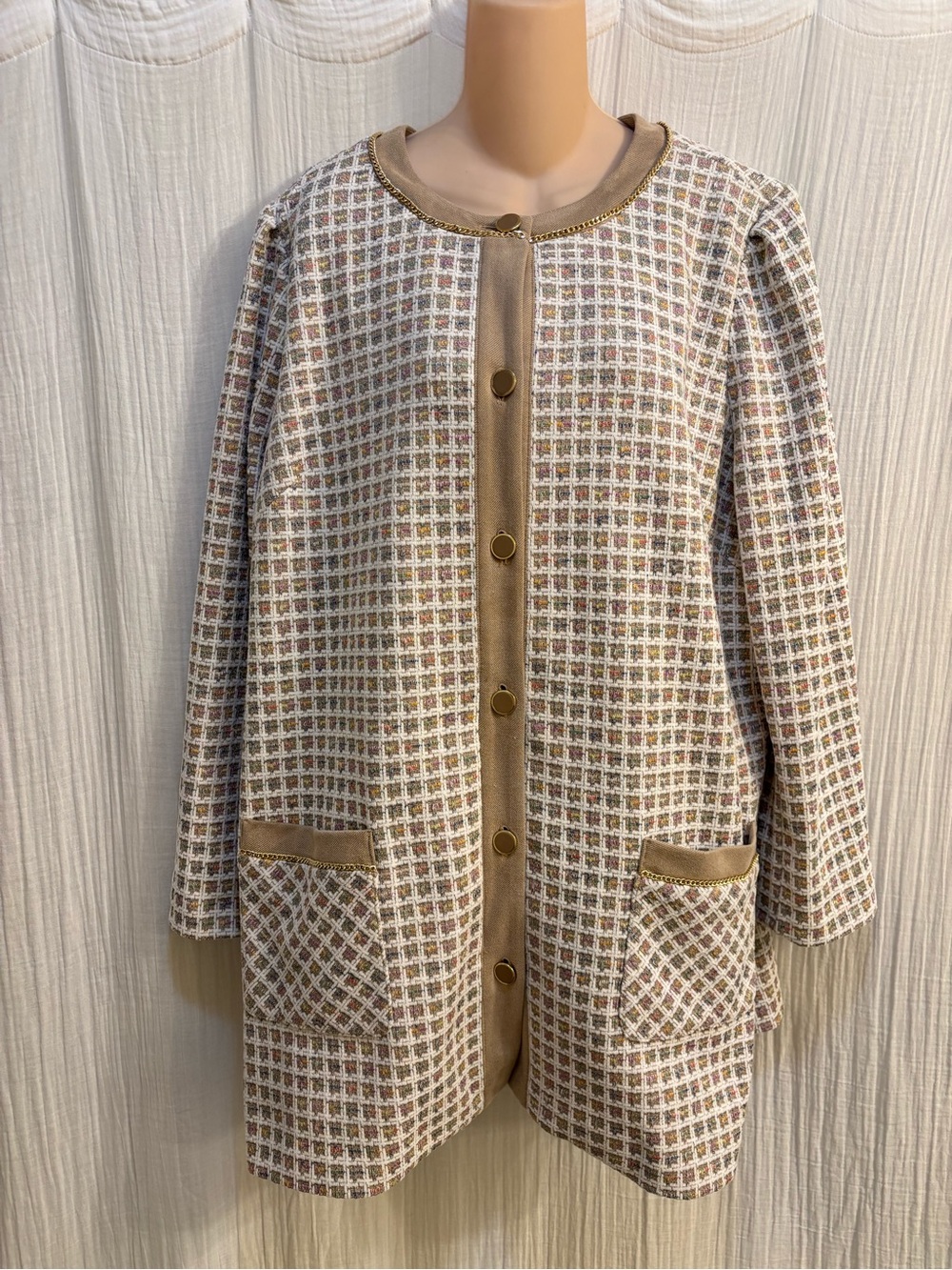 NWT Isaac Mizrahi Live! Regular Chenille Yarn Knit Tweed Long Jacket. XL